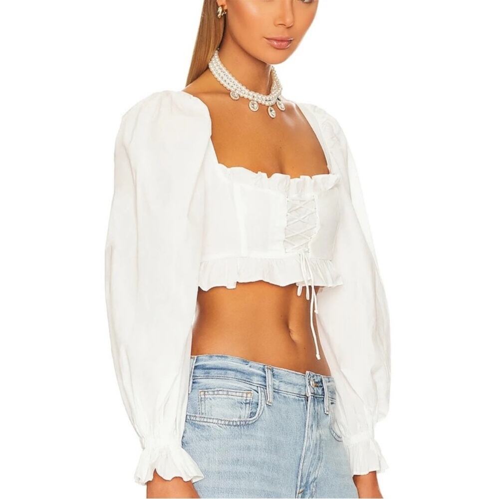 For Love and Lemons Heather Crop Top White Size Medium